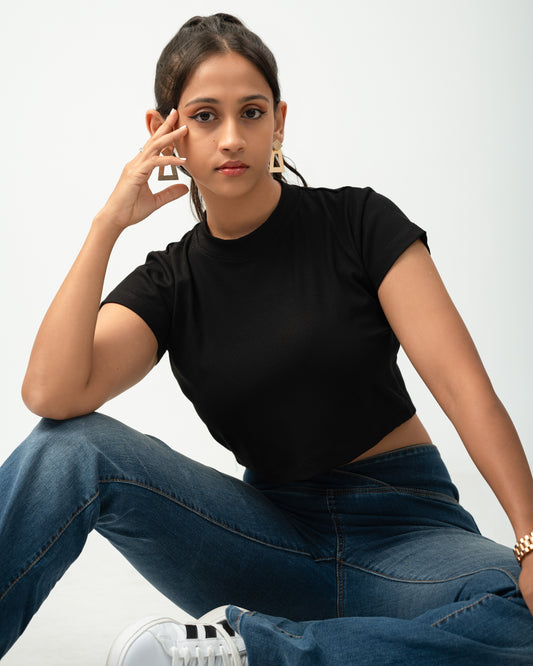 Midnight Noir Ribbed Crop Top