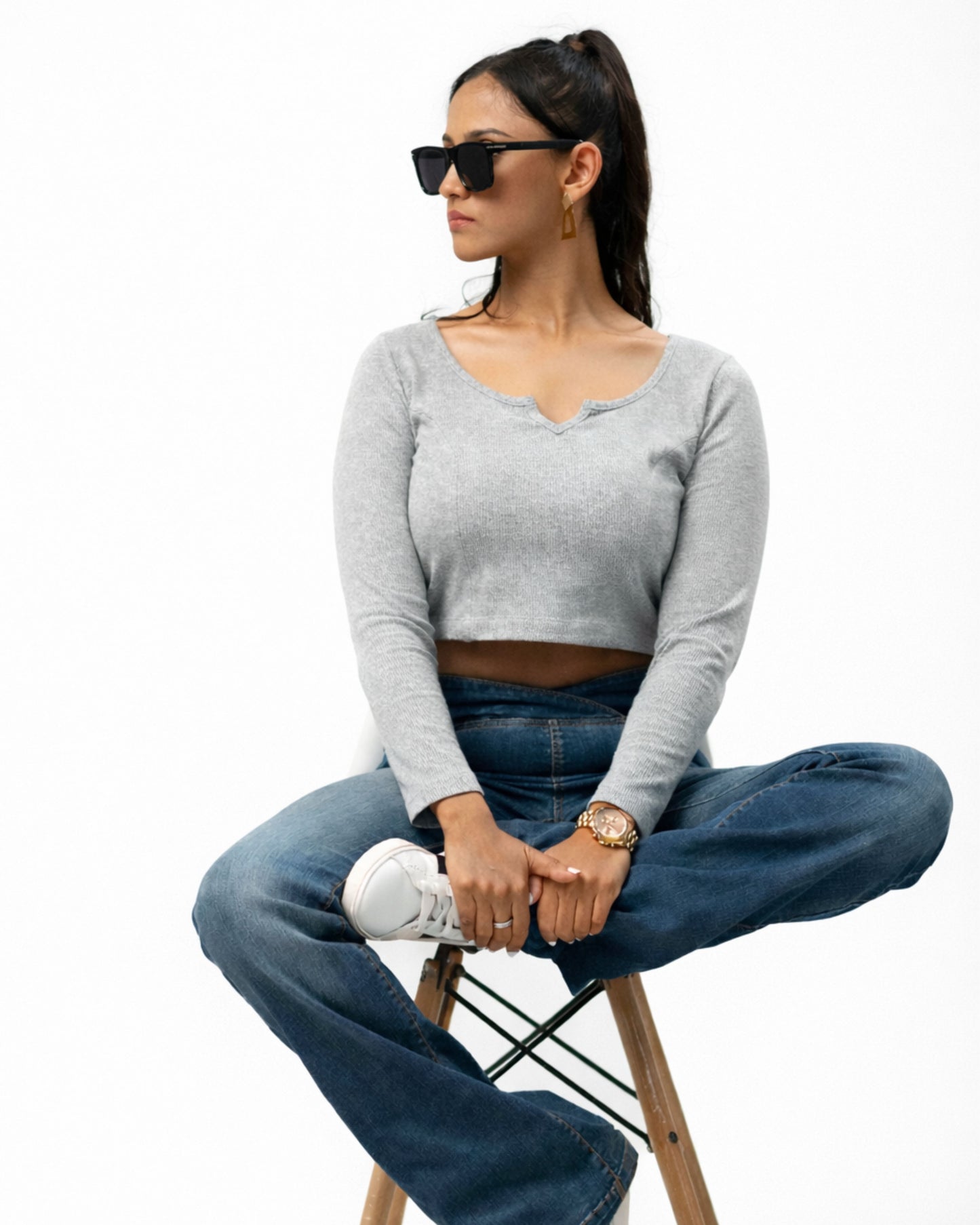 Stone Mist Notch Crop Top